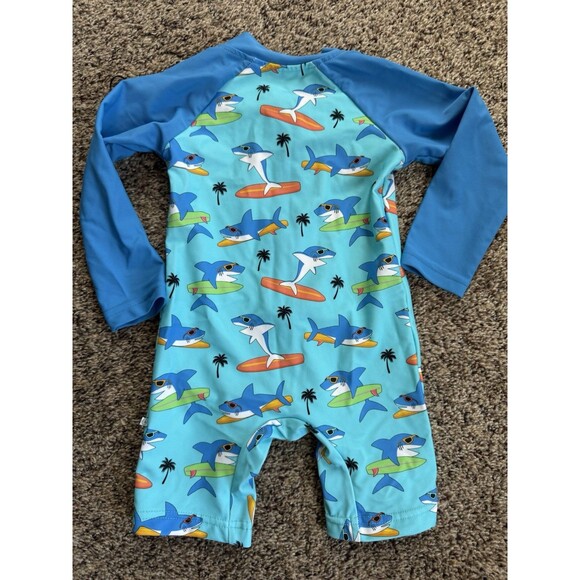 Caden Lane 12-18 Month Rash Guard Swim Suit - Shark - Palm Tree - Picture 4 of 4